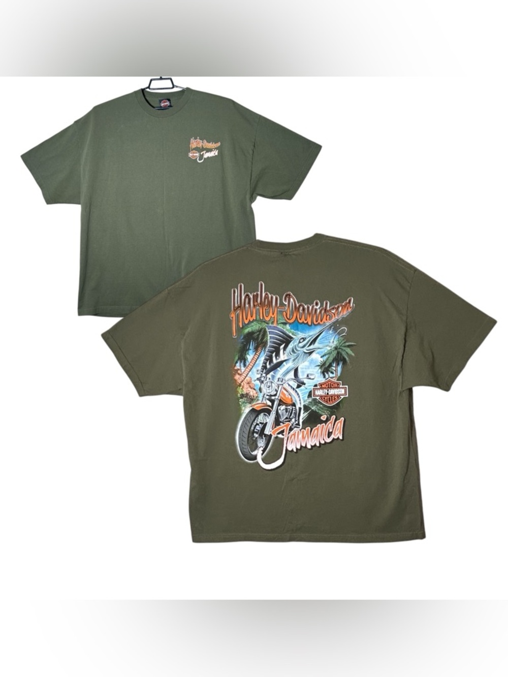 Harley Davidson Jamaica T Shirt Mens 3XL Green Graphic Fish Riding Island Tee
